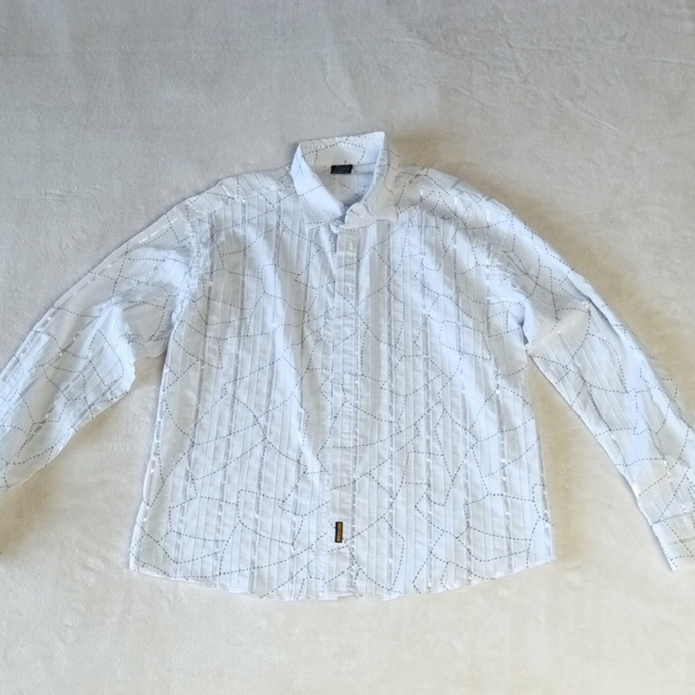 Armani Jeans White Shirt with Black Stitching & Shiny Silver Accents. Size XXXL